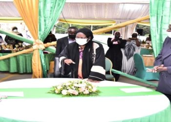 Speaker Rebecca Kadaga (C), First Deputy Prime Minister, Gen. Moses Ali (R) and Hon. Safia Nalule at the Iftar Dinner