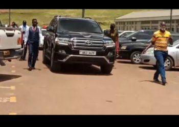 Bobi Wine's armored car at URA offices in Nakawa