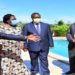 AGTs Njuki Nsubuga (L) receiving Speaker Rebecca Kadaga (2L) and Minister Elioda Tumwesigye (C) at the laboratory premises in Mukono district