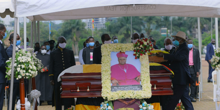 President Museveni at Kololo during the State funeral ceremony of Archbishop Kizito Lwanga