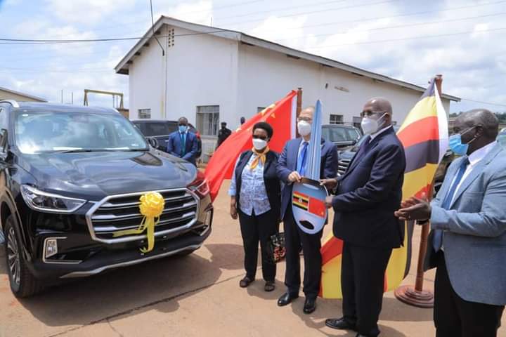 Minister Kutesa receiving the 70 SUV cars from China on Wednesday