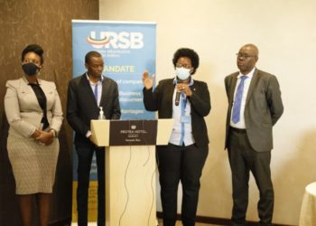 L-R Uganda Law Society President, Pheona Wall, Gilbert Agaba Director Intellectual Property, Mercy Kainobwisho, Registrar General & Paul Asiimwe of Sipi Law Firm during the launch of URSB's Journal.