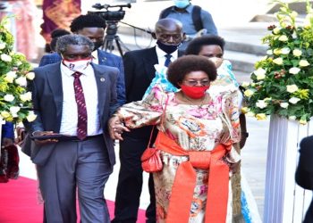 MP James Akena accompanied by his mother Miria Obote