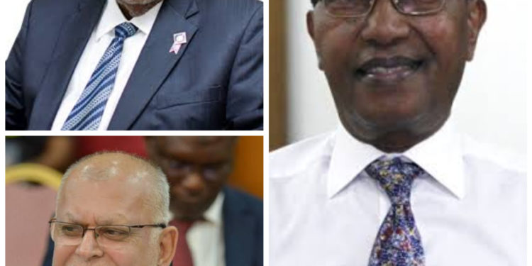 BoU Governor Emmanuel Mutebile, businessmen Sudhir Ruparelia and Amos Nzeyi