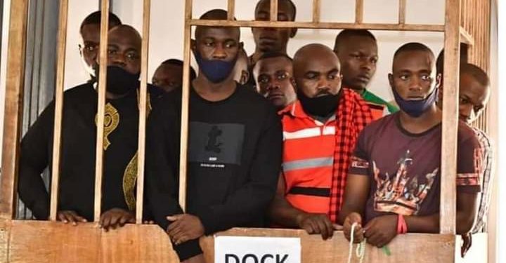 Nubian Li, Eddie Mutwe and other NUP members in a Court dock recently