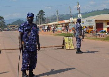 Police officers manning a road block