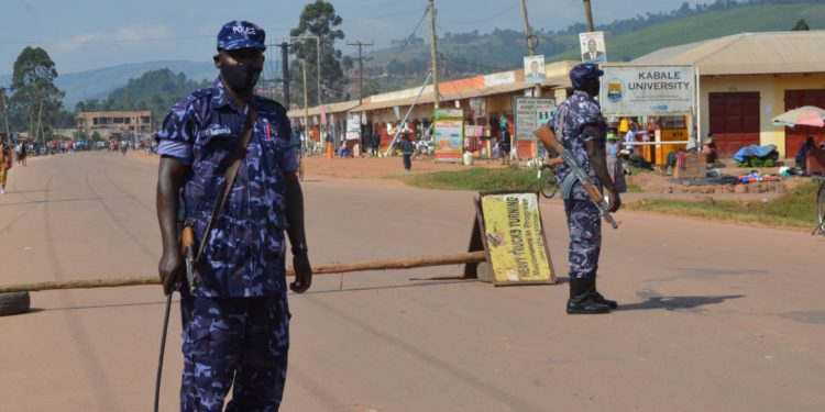 Police officers manning a road block