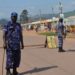 Police officers manning a road block