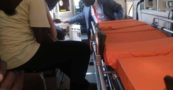 MP Ssegirinya in the ambulance he bought for Kawempe North constituency