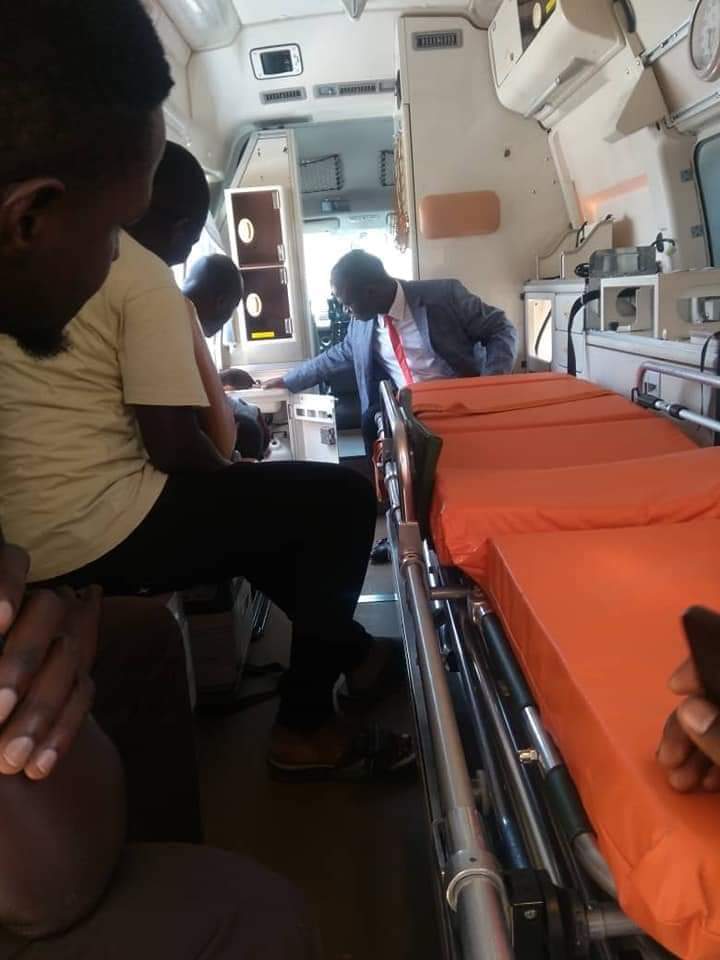 MP Ssegirinya in the ambulance he bought for Kawempe North constituency