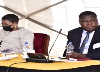 The Deputy Speaker, Anita Among(L) with Hon Oboth Oboth on her left at the closure of the induction of MPs