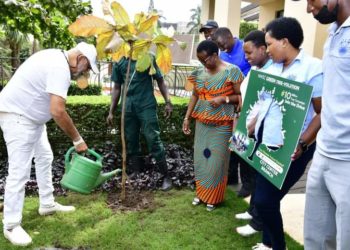 Dr Sudhir plants a tree at his home in Kololo
