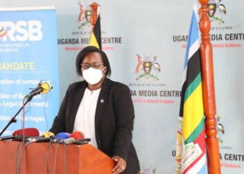 Mercy Kainobwisho, Registrar General gives her remarks during the media brief at the Uganda Media Centre.