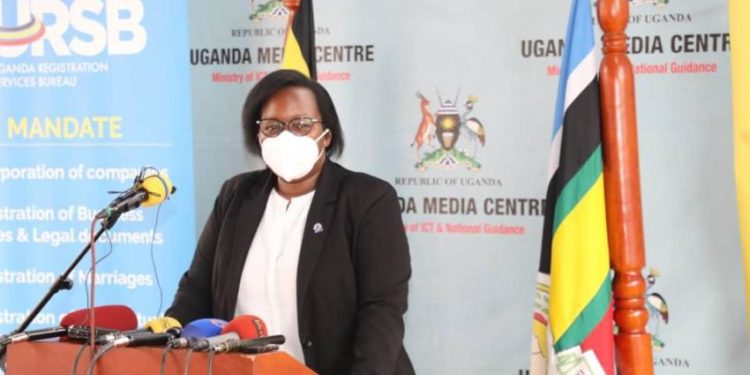 Mercy Kainobwisho, Registrar General gives her remarks during the media brief at the Uganda Media Centre.