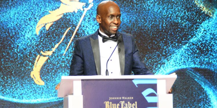 Outgoing UBL MD Alvin Mbugua speaks at a farewell hosted for him by Johnnie Walker Blue Club members