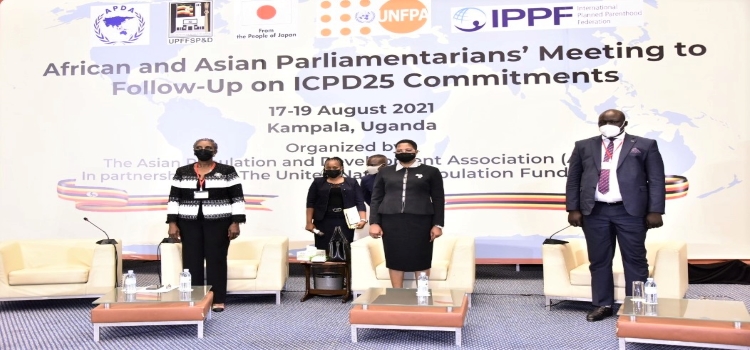 The Deputy Speaker, Anita Among (C) and delegates the ICPD meeting at the Kampala Serena Hotel on Tuesday, 17 August 2021