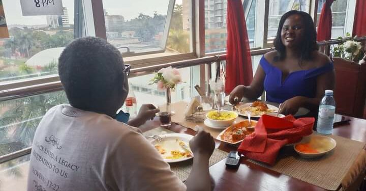 Nantongo with her ex husband having a meal