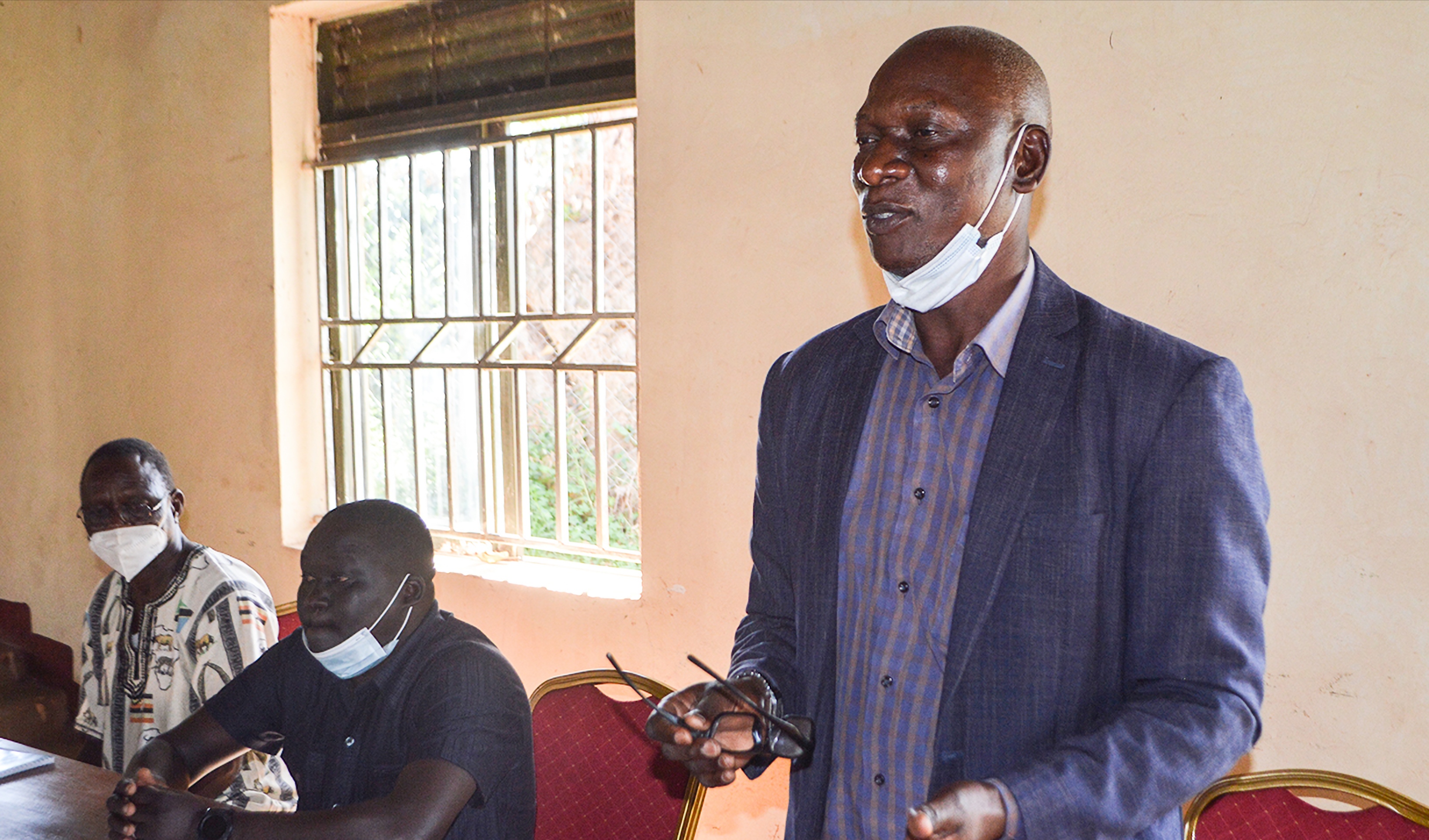 R-L  RDC Dennis Ephraim Blwaniregha - LCV Chelogoi Geoffrey and CAO Alysious Oloka launching RHRN - RHU project in Kween