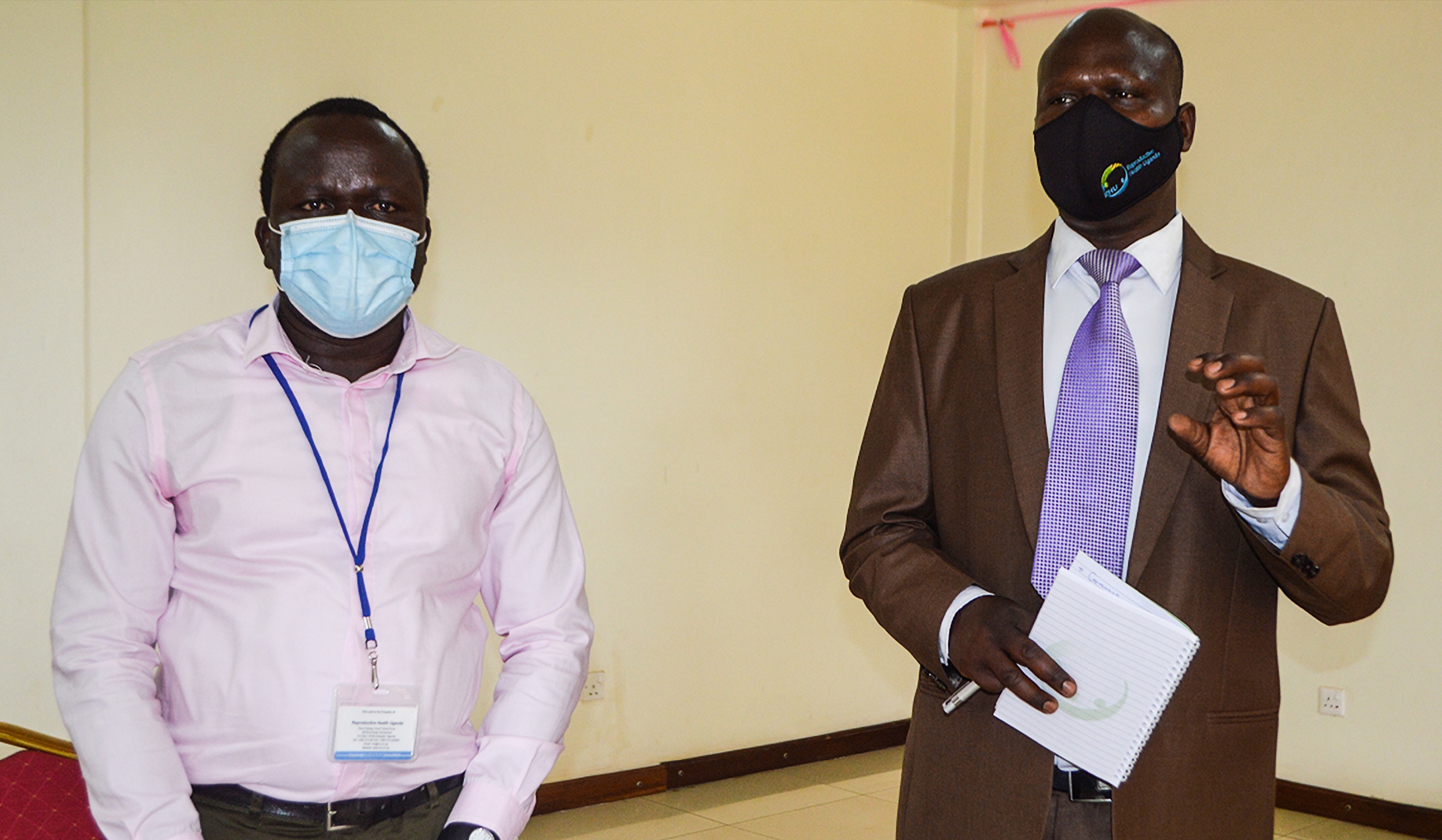 L-R Robert Ocaya RHRN - RHU Coordinator and Jackson Chekweko ED RHU at Mbale Kayegi Hotel