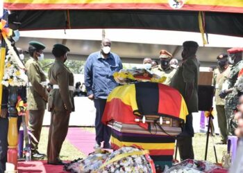 Gen Salim Saleh at the burial of Gen Paul Lokech in Pader district on Friday