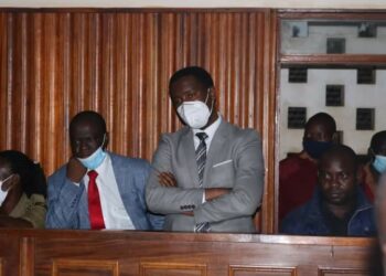 MPs Muhammad Ssegirinya and Allan Ssewanyana at Masaka Chief Magistrates Court on Tuesday