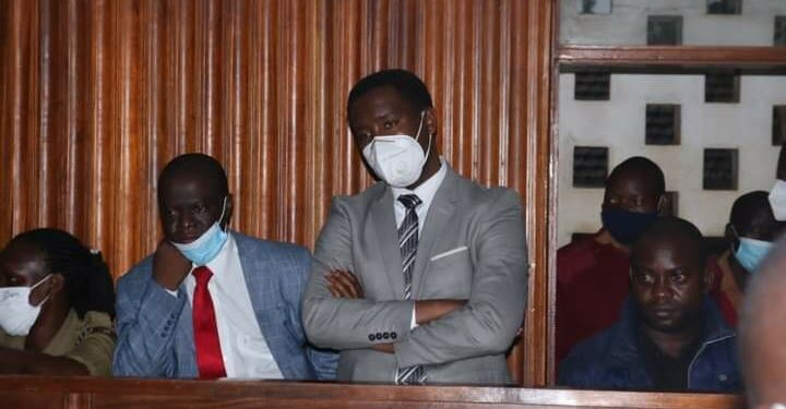 MPs Muhammad Ssegirinya and Allan Ssewanyana at Masaka Chief Magistrates Court on Tuesday