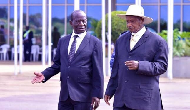 Former Vice President Edward Kiwanuka Ssekandi and President Museveni