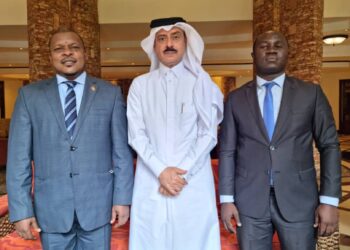 L-R: Ambassador Dr Yahya Rashid Ssemuddu, Qatari Ambassador H.E Al-Dosari and Next Media Chief Protocol Officer Pablo Bashir