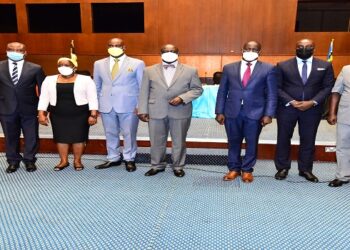 Oulanyah(C) with members of the Forum at the Kampala Serena Hotel