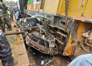 UPDF vehicle rams into train