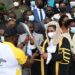 The Deputy Speaker, Anita Among, receiving the Commonwealth Games Baton at Parliament.