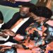 Gender Minister, Hon Betty Amongi (C) consults the Attorney General, Hon Kiryowa Kiwanuka as debate on the bill goes. On her left is the Committee Chairperson, Hon Kabahenda