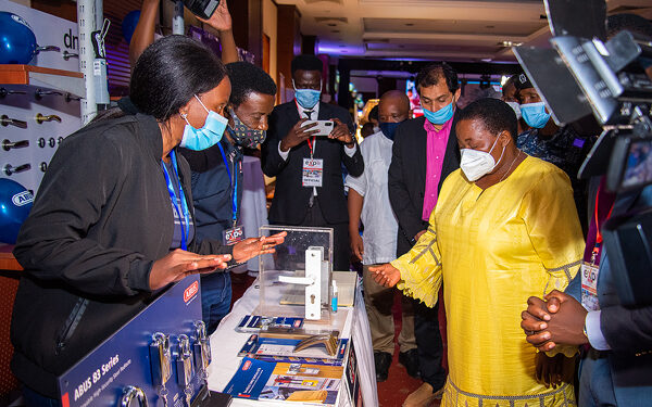 Prime Minster Robinah Nabbanja talks to exhibitors at the Uganda Homes Expo, 2021
