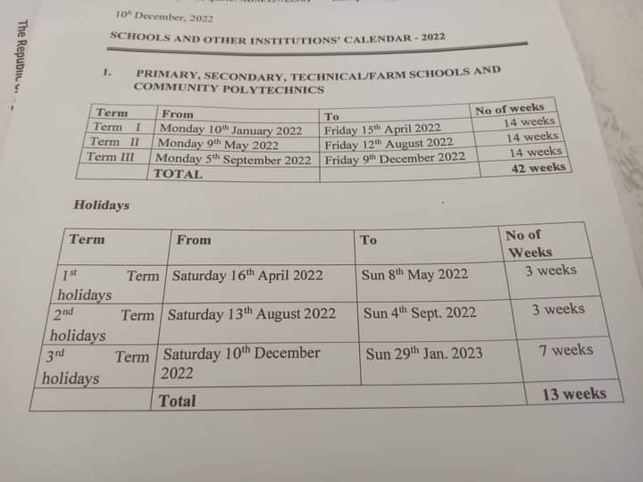 CONFIRMED Schools to reopen on 10th January 2022 as Education Ministry