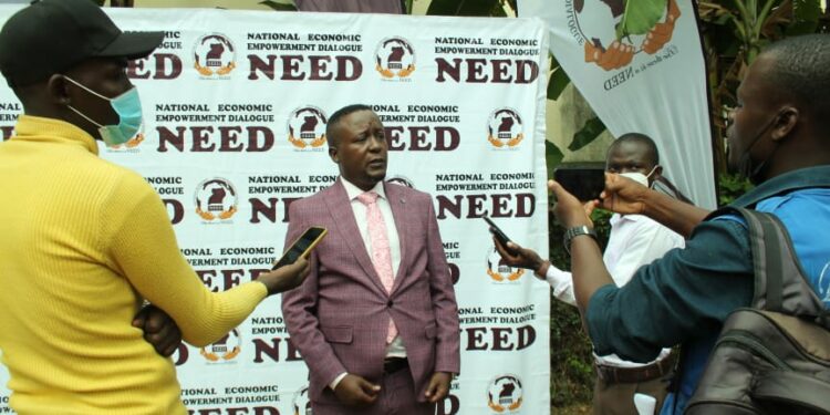 NEED leader Joseph Kabuleta addressing journalists in Bugisu subregion on Friday