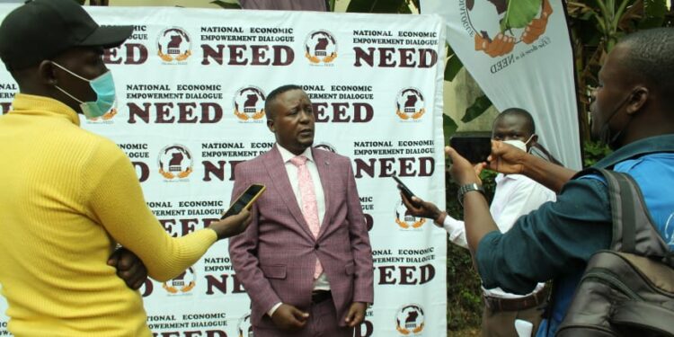 NEED leader Joseph Kabuleta addressing journalists in Bugisu subregion on Friday