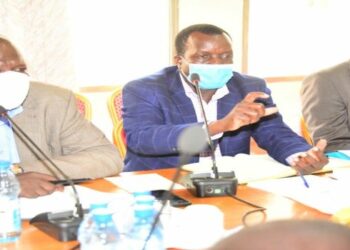 L-R: Gulu City's Head of Finance, Nicholas Kidega, Acting City Clerk, Moses Otimong and Geofrey Otim, Mayor, Laroo-Pece appearing before PAC - Local Government