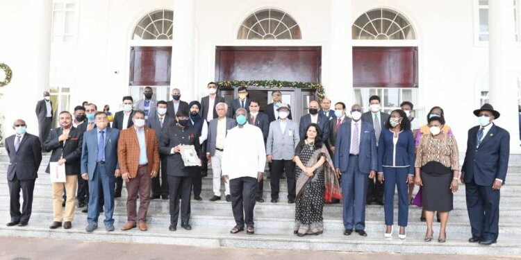President Museveni with visiting Indian Industries Association delegation of investors