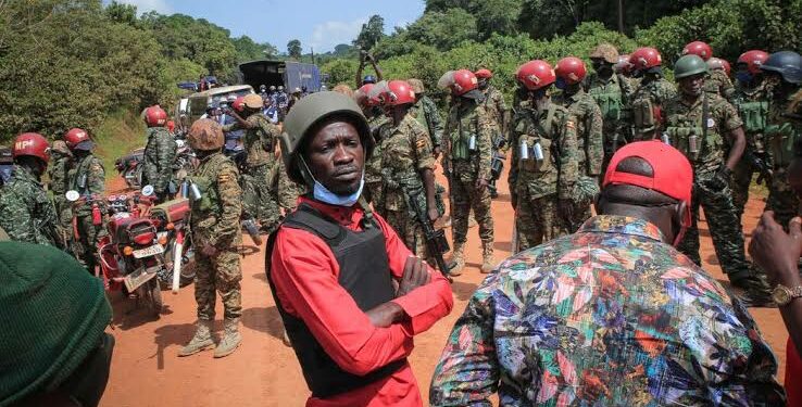 Former Presidential candidate Robert Kyagulanyi alias Bobi Wine being denied to access Kalangala electorates during campaigns in last Presidential elections