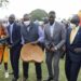 Speaker Jacob Oulanyah (centre) with Agago and Pader MPs dancing Laraka raka at the Youth Day celebrations in Agago District