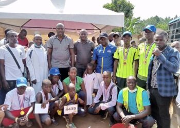Councillor Mike Ssegawa, MP Sebamala with some of the participants in the half marathon