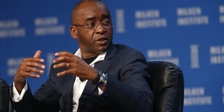 Strive Masiyiwa, founder and chairman of Econet Wireless Global Ltd., speaks during the annual Milken Institute Global Conference in Beverly Hills , California, U.S., on Monday, May 2, 2016.
