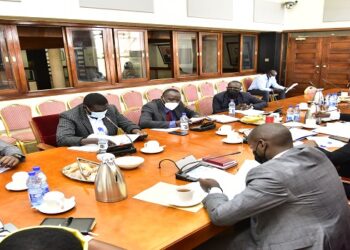 CSBAG members(on the left) meeting the Committee on Trade chaired by MP Mwine Mpaka