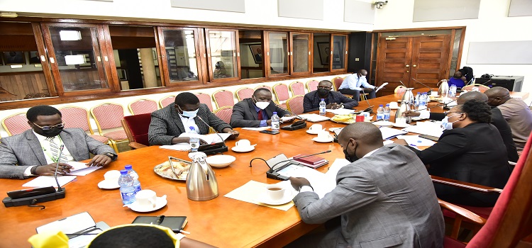 CSBAG members(on the left) meeting the Committee on Trade chaired by MP Mwine Mpaka
