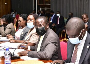 Hon John Twesigye, the Chairperson of the Committee on Education and Sports, presenting the sector’s report on the National Budget Framework Paper