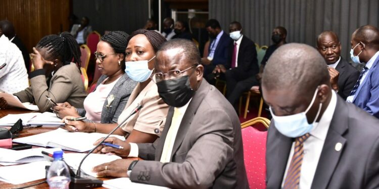 Hon John Twesigye, the Chairperson of the Committee on Education and Sports, presenting the sector’s report on the National Budget Framework Paper