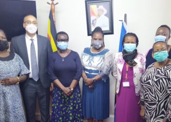 The Gender Minister, Amongi Betty (fourth left) and the UNFPA Country Rep. Dr Mary Otieno