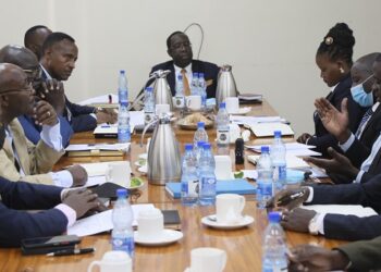 Members of Gateway Research Centre meeting the Committee chaired by Hon Keefa Kiwanuka(c)