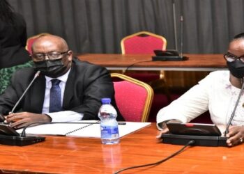 Metsil Hotel owner, Janet Kobusingye (R) and her lawyer appearing before COSASE on Wednesday, 09 February 2022 at Parliament
