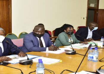 State Minister, Obiga Kania(L) appearing before the Committee with his officials from the ministry
